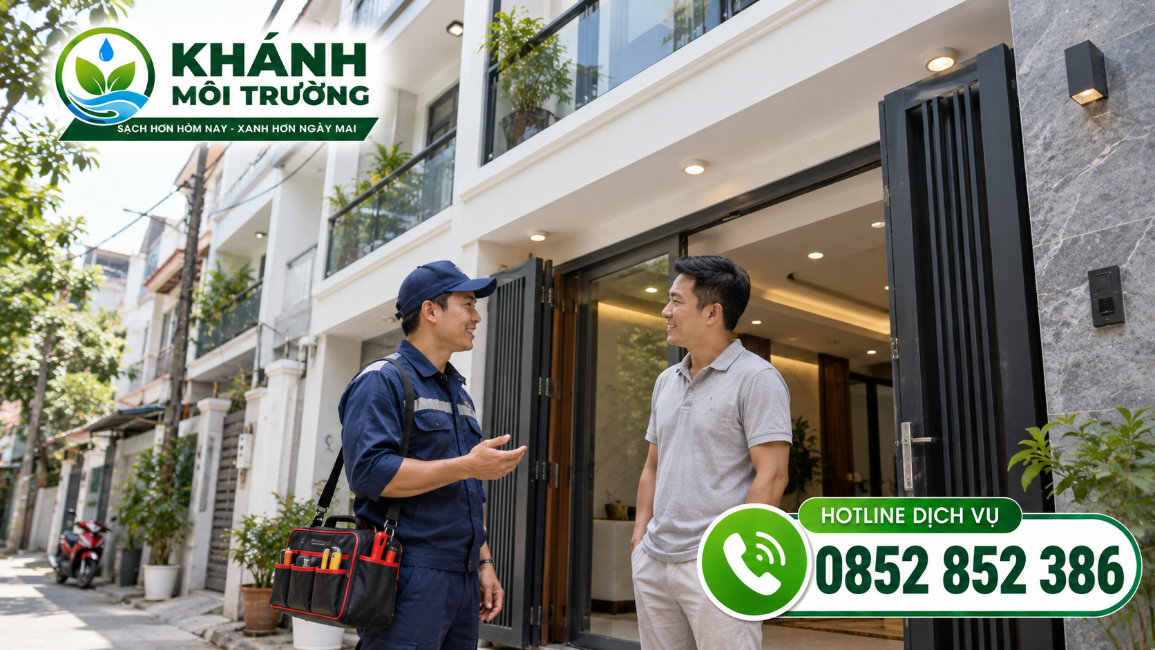 Kỹ thuật viên đến dò tìm rò rỉ nước cho nhà phố 3 tầng mới xây